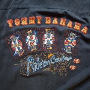Tommy Bahama Shirt Black Poker Silk Embroidered “Ride’em Cowboy” Size L Kings